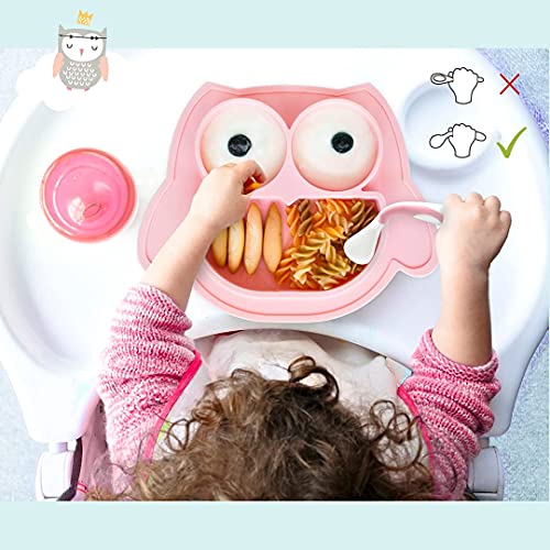 Brunoko Vajilla infantil Set de Plato bebe ventosa + cuchara silicona bebé + Babero Silicona 3 en 1- Vajilla Bebé Antideslizante - Utensilios Infantiles Aprendizaje BLW - Diseñado en España