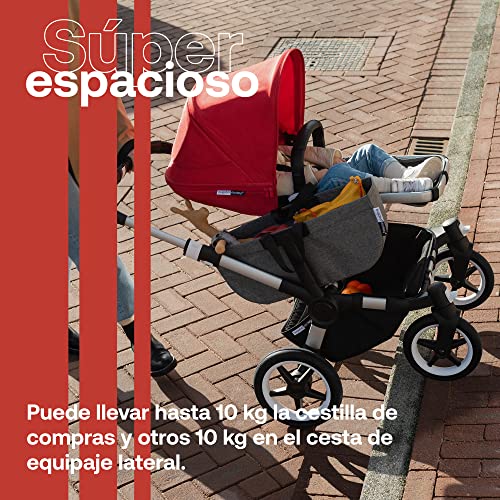 Bugaboo Donkey 3 Mono Cochecito Fácilmente Convertible a Carrito Gemelar o Dúo, 0-4 años, 2 Cestas, Chasis de Aluminio y Capota Gris Mélange para el Sol