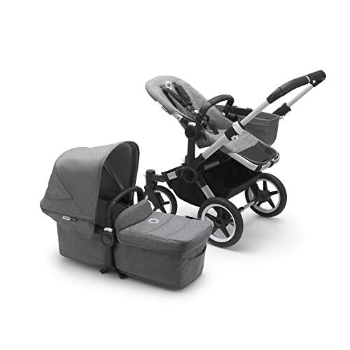 Bugaboo Donkey 3 Mono Cochecito Fácilmente Convertible a Carrito Gemelar o Dúo, 0-4 años, 2 Cestas, Chasis de Aluminio y Capota Gris Mélange para el Sol