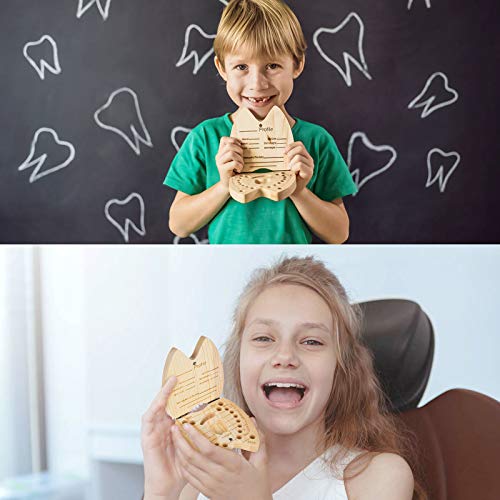 Caja de Dientes de Bebé, XiYee 2 Paquete Cajas de Almacenamiento, Infantil, Dientes Caducos, Grabado Personalizado Talla para Mantener la Memoria de la Infancia (niño y niña)