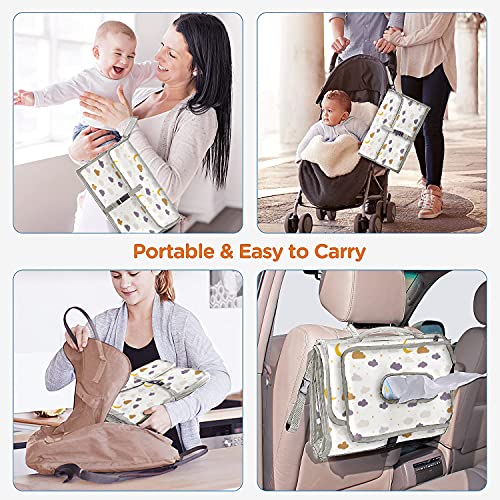 Cambiador bebé portátil XL-Cambiador plegable impermeable ideal como regalo para recién nacido-El cambiador de pañales es un bolso desmontable con 6 bolsillos como neceser para artículos de bebé