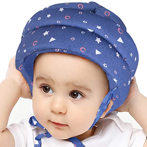 Casco Bebe Golpes, IULONEE Casco Protector Infantil Sombrero Gorra Bebé Antigolpes para Niños Casco de Seguridad Algodón (Azul Estrellado)