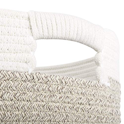 Cesta ropa sucia de algodón, cesta almacenaje de cuerda de algodón con asas, cesta ropa sucia bebe, 29.5cm(L)x29.5cm(W) x 31cm(H), Blanco y marrón claro, Set 2