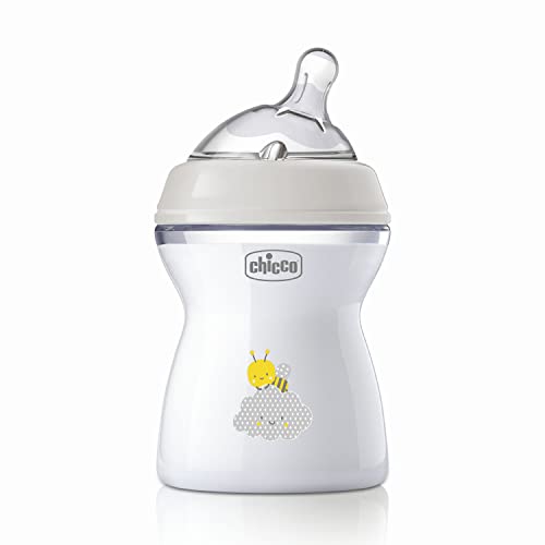 Chicco Natural Feeling Biberón Anticolica 2 meses + 250 ml Biberón con tetina de silicona suave y flexible, apto para lactancia mixta, flujo medio, color neutro