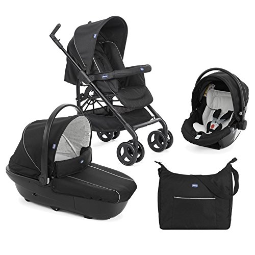 Chicco Trío Sprint - Sistema de paseo y viaje 3 en 1, capazo/carrito/coche, color negro