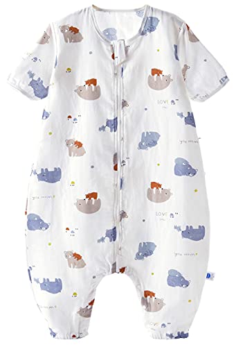 Chilsuessy Saco de dormir de verano para bebé con pies, manga corta, saco de dormir para niños, pijamas, mono de pijama, 100% algodón, familias de oso, L/bebé altura 95 – 105 cm