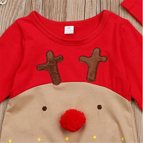 Chollius Body bebé 0-3 años de manga larga con diseño de Papá de Navidad y reno con sombrero con botón de Navidad caliente para invierno Combinación cómoda regalo fotografía, Rojo-marrón., 80 cm