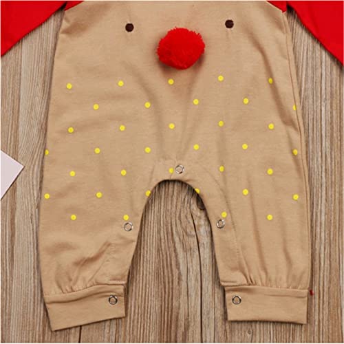 Chollius Body bebé 0-3 años de manga larga con diseño de Papá de Navidad y reno con sombrero con botón de Navidad caliente para invierno Combinación cómoda regalo fotografía, Rojo-marrón., 80 cm