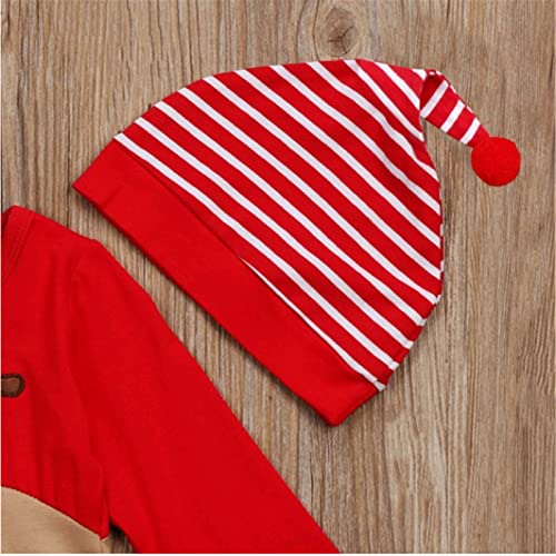 Chollius Body bebé 0-3 años de manga larga con diseño de Papá de Navidad y reno con sombrero con botón de Navidad caliente para invierno Combinación cómoda regalo fotografía, Rojo-marrón., 80 cm