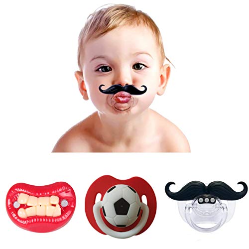 Chupete de Bigote para Bebé,3 Pack Divertido Chupete de Silicona Suave Chupete con Diseño de Bigote Mustaches Pacifiers para Bebé Recien Nacido 0-3 Años de Edad