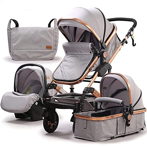 Cochecito Trio 3 en 1 2 en 1, capazo compacto Khaki 3 en 1 con capazo, sistema combinado con sillita de paseo, capazo con colchón, bolso, de nacimiento, cochecito de bebé de 0 a 15 kg, plegable (gris)