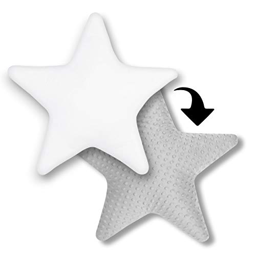 Cojín decorativo con forma de estrella, aprox. 60 cm, para habitación de los niños, cojín decorativo con relleno para dormitorio, habitación de bebé, niña, niño, color blanco