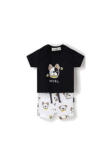 Conjunto bebe niño de 3 meses a 18 meses – set recién nacido – conjunto Manga corta Bebe Niño – Verano - Camiseta y pantalón corto para bebe (2-4 meses, Nero)