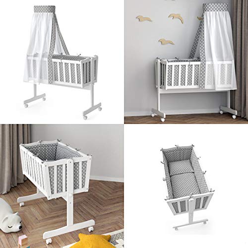 Cuna Balancin Completa con Dosel Star Ibaby Dreams. Incluye: Edredon + Almohada + Protector Completo + Colchón minicuna + Dosel - Color Stars Gris.