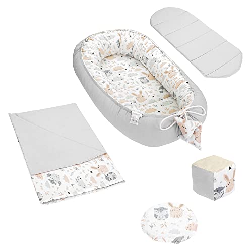 Cuna Nido Bebe 90x50 Algodón –Reductor de Cuna Handmade Conjunto Bebe Recien Nacido de 5 Partes Búhos