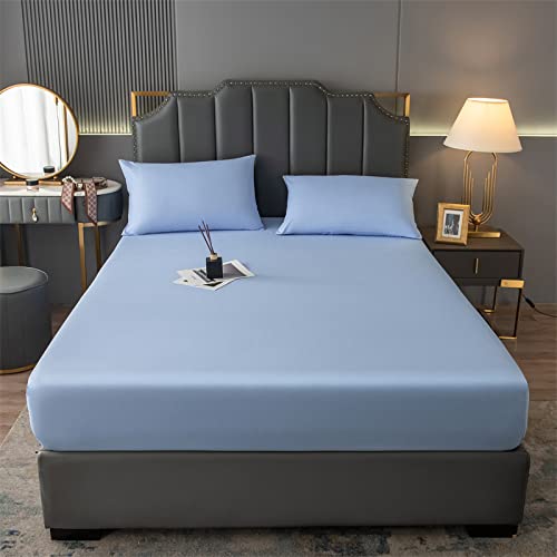 Daenlujec Ropa de Cama para Colchon Queen Lake Blue, Sábanas Ajustables Impermeables de Color sólido para niños, Funda Protectora para colchón de pañales, Todo Incluido para niños 180 * 200 cm