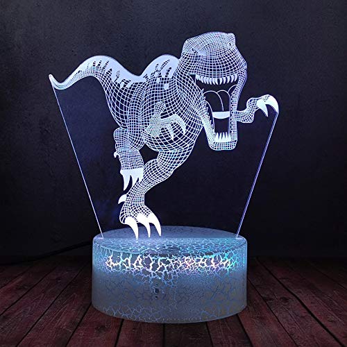 Dinosaurio brillante dinosaurio Cretácico luz de neón 3D luz visual multicolor acrílico luz nocturna USB, luz led base de grietas decoración del hogar regalo