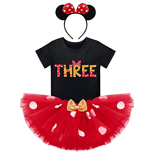 Disfraz de Minnie Mouse de manga corta para bebé, camiseta, falda de tutú y diadema, 3 piezas, disfraz de Minnie Mouse