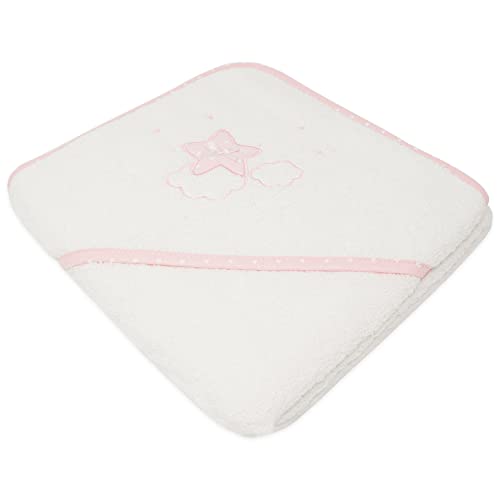 Duffi Baby - Toalla Baño Bebe con Capucha. Capa de Baño Infantil 80 x 80 cm. Toalla Bebe Recien Nacido 100% Algodon. Super Suave Absorbente. Niños y niñas. Estrella. Color Rosa. 1195-06