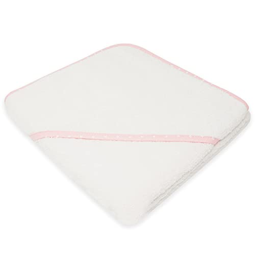 Duffi Baby - Toalla Baño Bebe con Capucha para Bordar. Capa de Baño Infantil 80 x 80 cm. Toalla Bebe Recien Nacido 100% Algodon. Super Suave Absorbente. Niños y niñas. Color Blanco Rosa. 1196-06