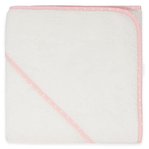 Duffi Baby - Toalla Baño Bebe con Capucha para Bordar. Capa de Baño Infantil 80 x 80 cm. Toalla Bebe Recien Nacido 100% Algodon. Super Suave Absorbente. Niños y niñas. Color Blanco Rosa. 1196-06