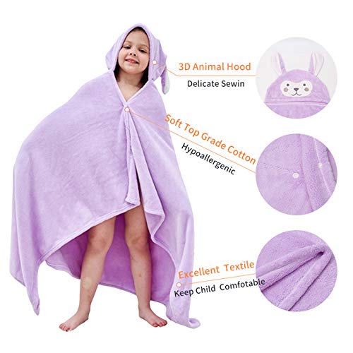 EOZY Bebé Toallas de Baño con Capucha 88x150cm Niños Animal Albornoz Bebe Capa de Baño Vellón de Coral Suaves Absorbentes Toalla Baño Manta Niñas,Size L