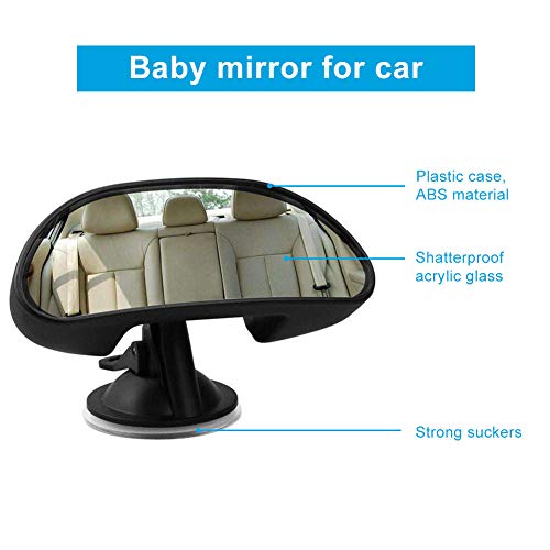 Espejo retrovisor para coche de bebé para interior, espejo de coche con ventosa, 360 grados parte trasera del asiento trasero del coche espejo retrovisor para niños negro