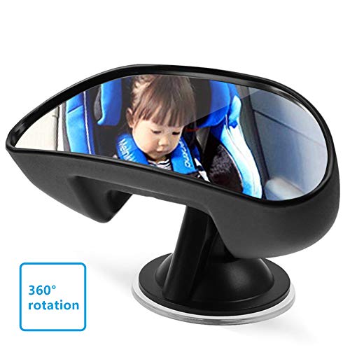 Espejo retrovisor para coche de bebé para interior, espejo de coche con ventosa, 360 grados parte trasera del asiento trasero del coche espejo retrovisor para niños negro