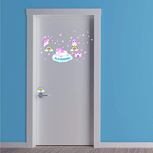 ETIKIDS Pegatinas con Nombre para Puertas. Adhesivo Personalizado para habitación Infantil, decoración de Dormitorio para niños y bebés. Vinilo Autoadhesivo con Divertidos Dibujos.