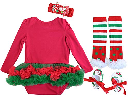 FANCYINN Conjuntos Bebe Niña Navidad Arbol Tutu Vetidos Leggins Mi Primera Navidad Ropa 4 Piezas