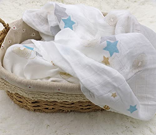 FenFang Manta Muselina Bebe 120X120 cm, Lot de 2 Muselina Bambu Algodón Grande, Swaddle Wrap Bebe Verano, Mantas para Envolver Envolventes Mantitas de Muselinas Bebe Recien Nacido Toallas de Baño