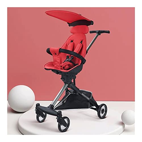 fevilady sillas de Paseo Vista Alta de Cochecito Plegable, Cochecito Giratorio de 360 ​​° con Asiento y toldo Desmontable, con reposabrazos extraíbles de Canasta Extra Cochecito de bebé (Color : Red)