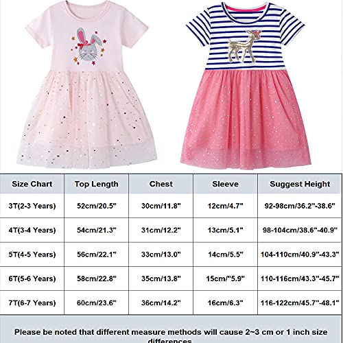 FILOWA Vestidos para Niña Rosa Lentejuelas Bordado Tul Algodón Verano Manga Corta Baratos Fiesta Casual Animal Estampados Princesa Modernos Vestido 5-6 años, 6T