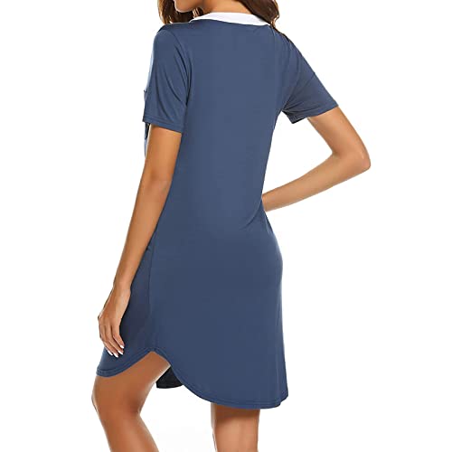 Flysnow Camisón de maternidad para mujer, de manga larga/corta, sin mangas, ropa de dormir, para embarazo, lactancia, lactancia, lactancia, camisón de entrega, vestido de hospital, S-2XL, azul, L