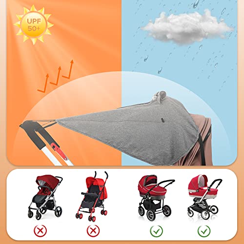 FREESOO Parasol para Silla de Paseo, Toldo para Cochecito de Bebé Funda de Cochecitos Universal Sombrilla Carrito Bebé Capota para Carrrito Ajustable con Protección UV 50+, Gris 59CM