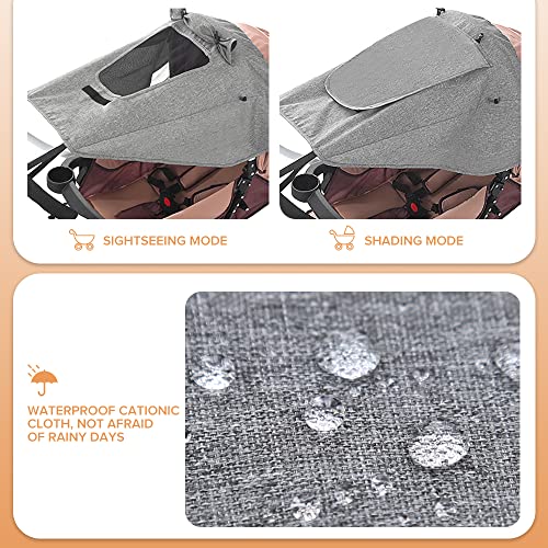 FREESOO Parasol para Silla de Paseo, Toldo para Cochecito de Bebé Funda de Cochecitos Universal Sombrilla Carrito Bebé Capota para Carrrito Ajustable con Protección UV 50+, Gris 59CM