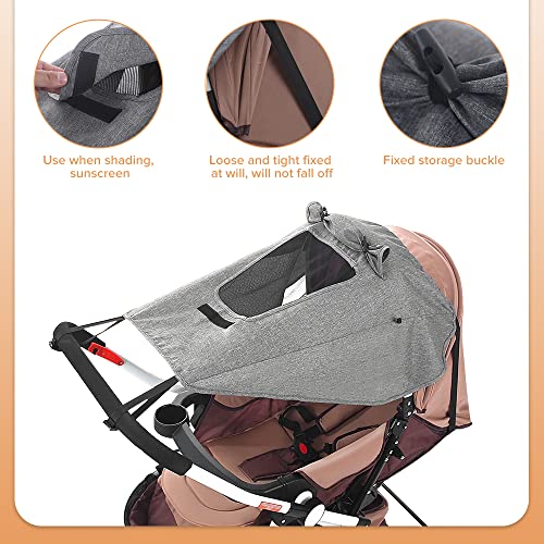 FREESOO Parasol para Silla de Paseo, Toldo para Cochecito de Bebé Funda de Cochecitos Universal Sombrilla Carrito Bebé Capota para Carrrito Ajustable con Protección UV 50+, Gris 59CM