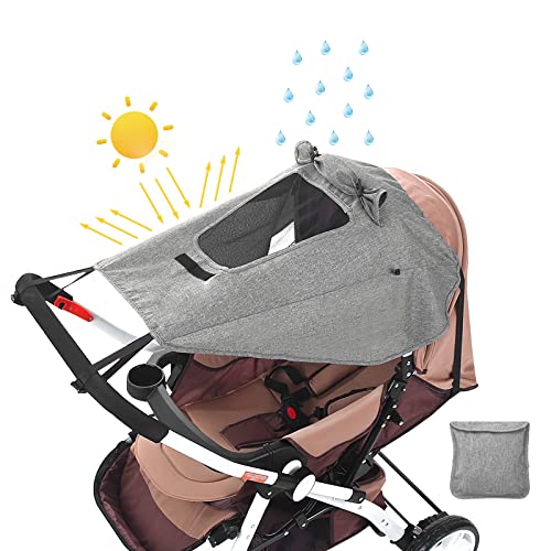 FREESOO Parasol para Silla de Paseo, Toldo para Cochecito de Bebé Funda de Cochecitos Universal Sombrilla Carrito Bebé Capota para Carrrito Ajustable con Protección UV 50+, Gris 59CM