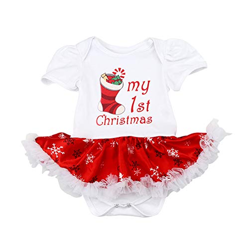 FYMNSI Bebé Niña Mi Primera Navidad Vestido Árbol de Navidad Calcetines Reno Princesa Tutú Falda + Diadema + Zapatos Conjunto de Ropa 3pcs Infantil Fiesta Fotografía Blanco Calcetines 0-3M