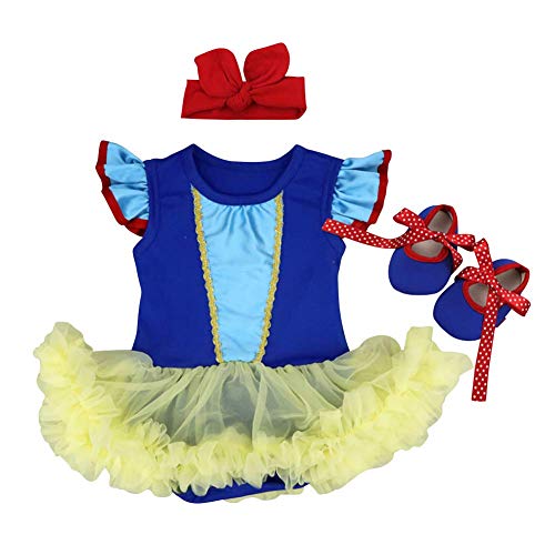 FYMNSI Disfraz de Blancanieves para Bebé Niña Vestido de Fiesta Mameluco con Tutú Princesa Venda Zapatos Conjunto de 3 Piezas para Primer Cumpleaños Halloween Carnaval Navidad 12-18 Meses