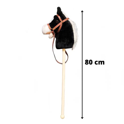 GERILEO Caballo Palo de Juguete con Sonido - Cabeza Caballo de Peluche con Palo de Madera - Caballo de Juguete para Niños y Niñas - 80cm - Diversos Colores Divertidos (Negro)