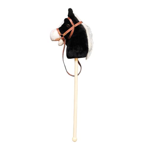 GERILEO Caballo Palo de Juguete con Sonido - Cabeza Caballo de Peluche con Palo de Madera - Caballo de Juguete para Niños y Niñas - 80cm - Diversos Colores Divertidos (Negro)