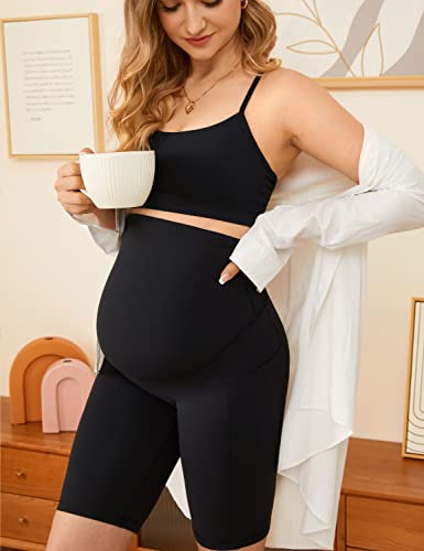 Gratlin Pantalones Cortos de Maternidad con Bolsillos Yoga Embarazo para Mujer Negro 42