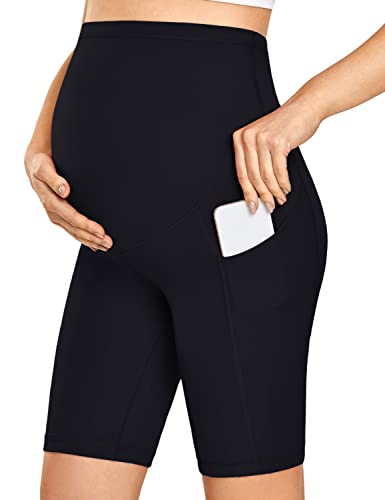 Gratlin Pantalones Cortos de Maternidad con Bolsillos Yoga Embarazo para Mujer Negro 42