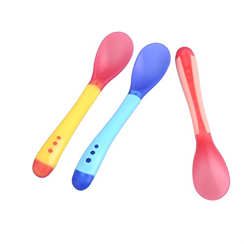 GZQES 3 Pcs Cucharas del Bebe, Cuchara con Temperatura Cambia Color para Usario Seguro,Cuchara de bebé Alimentación