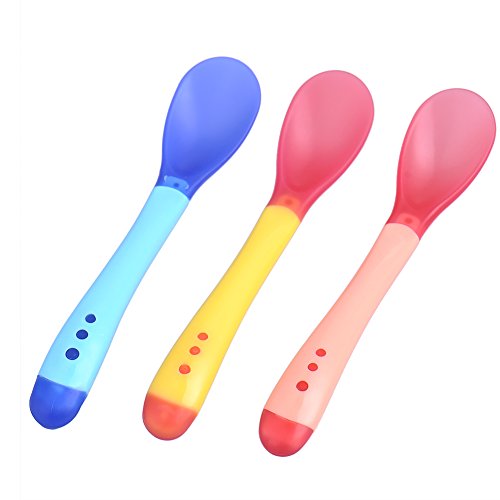 GZQES 3 Pcs Cucharas del Bebe, Cuchara con Temperatura Cambia Color para Usario Seguro,Cuchara de bebé Alimentación