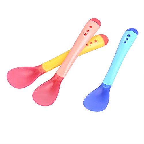 GZQES 3 Pcs Cucharas del Bebe, Cuchara con Temperatura Cambia Color para Usario Seguro,Cuchara de bebé Alimentación