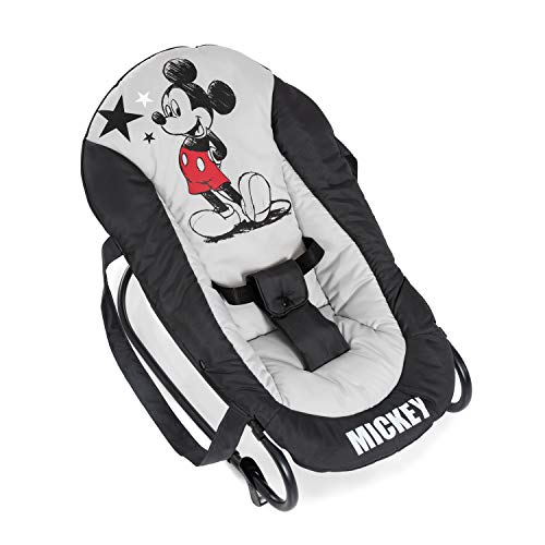 Hauck Rocky Hamacas bebes Disney de 0 meses hasta 9 kg, funcion mecedora, respaldo ajustable, sistema de arnes y asas de transporte, negro