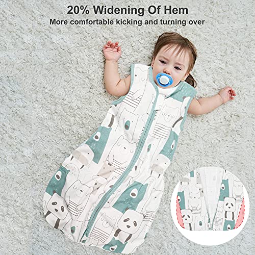 Herefun Saco de Dormir para Bebé, 0.5 TOG Saco de Sin Mangas Dormir de Verano Bebé con Cremallera, Transpirable Algodón para Recién Nacido 3-18 Meses (Panda_, 85x36cm)