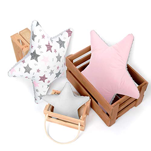 Juego de 3 cojines decorativos con diseño de estrella, aprox. 60 cm/28 cm, para habitación de los niños, con relleno, para dormitorio, habitación de bebé, niña y niño, SET56